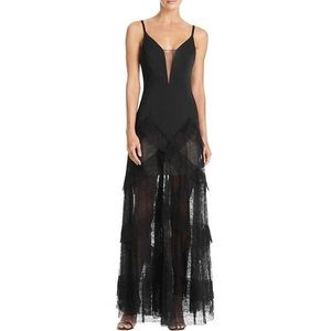 BCBGMAXAZRIA Avaline Lace Sheer Evening Dress
